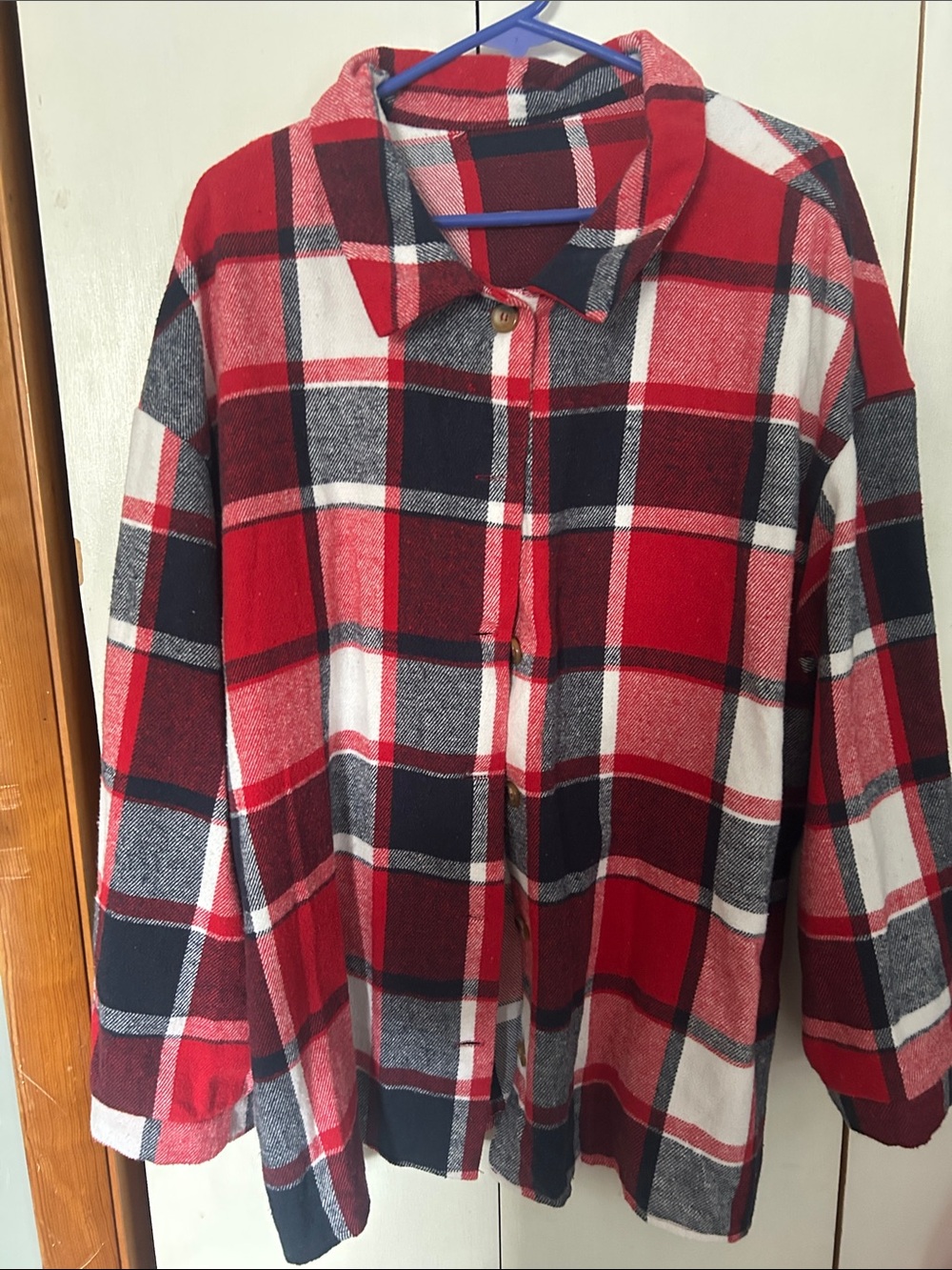 SHEIN Red Navy Plaid Button-Down Shirt